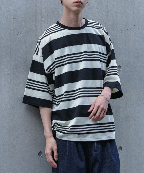 マルチボーダーオーバーサイズ半袖Tシャツ』（Tシャツ