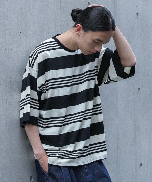 MDR（エムディアール）の「マルチボーダー半袖Ｔシャツ（Tシャツ/カットソー・メンズ・グレー/ブラック・L/M）」の5枚目の写真