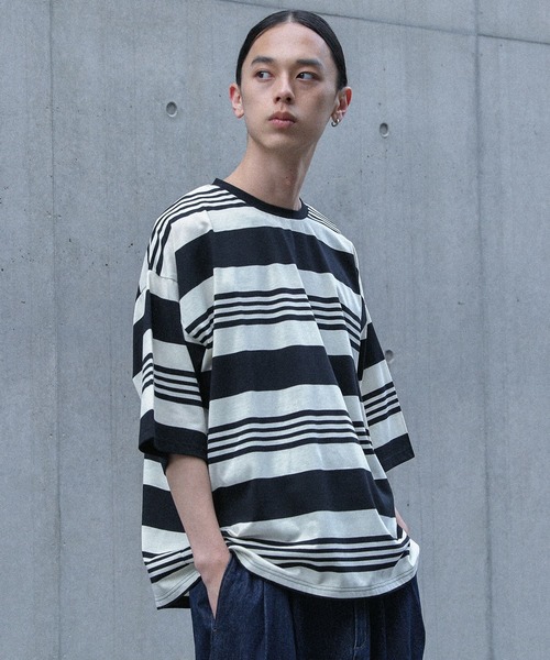 MDR（エムディアール）の「マルチボーダー半袖Ｔシャツ（Tシャツ/カットソー・メンズ・グレー/ブラック・L/M）」の6枚目の写真