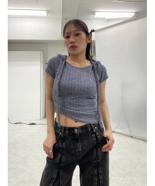 LAGUA GEM(ラグアジェム)の「HOODIE BRAID トップス(パーカー・レディース・ブラック/カーキ/ブルー・FREE)」の7枚目の写真