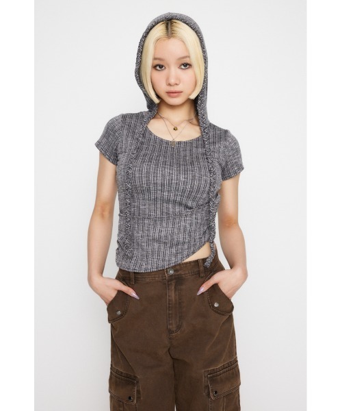 LAGUA GEM(ラグアジェム)の「HOODIE BRAID トップス(パーカー・レディース・ブラック/カーキ/ブルー・FREE)」の9枚目の写真