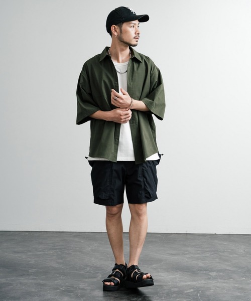 Audience（オーディエンス）の「Audience オーディエンス 綿ナイロンキャンバスサイドドローコードワイドカーゴショーツ AUD3641（カーゴパンツ・メンズ・ベージュ/オリーブ/ブラック/スミクロ・L/M）」の17枚目の写真