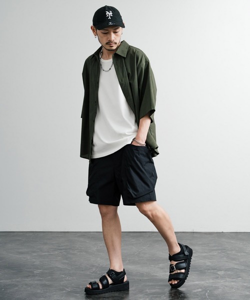 Audience（オーディエンス）の「Audience オーディエンス 綿ナイロンキャンバスサイドドローコードワイドカーゴショーツ AUD3641（カーゴパンツ・メンズ・ベージュ/オリーブ/ブラック/スミクロ・L/M）」の16枚目の写真