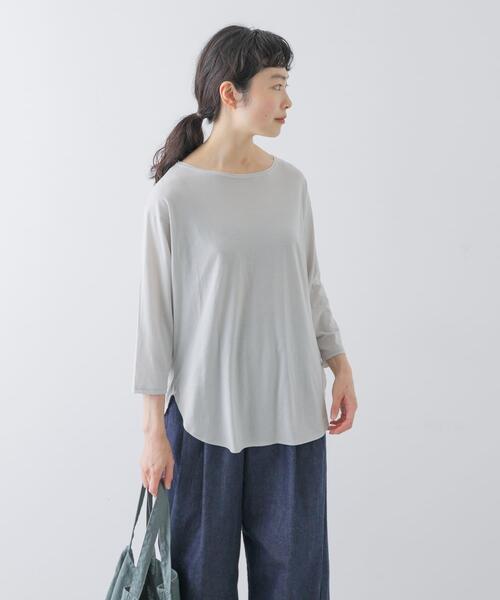 かぐれ(カグレ)の「シフォン天竺7分袖カットソー(Tシャツ/カットソー・レディース・ブラック/ライトグレー/オフホワイト・FREE)」の3枚目の写真