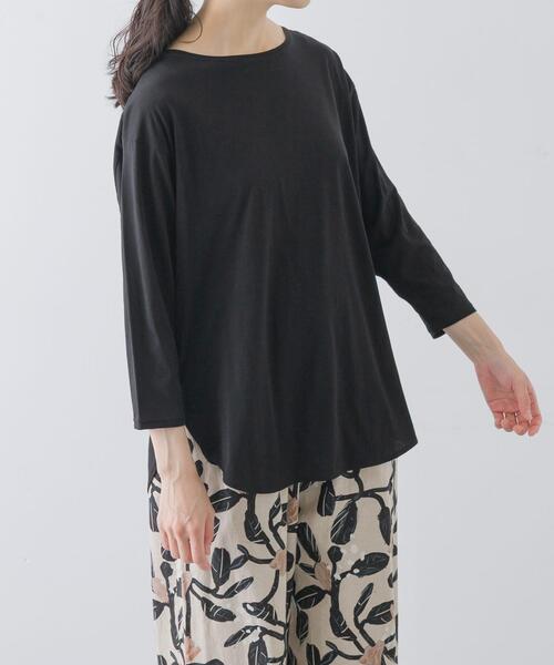 かぐれ(カグレ)の「シフォン天竺7分袖カットソー(Tシャツ/カットソー・レディース・ブラック/ライトグレー/オフホワイト・FREE)」の2枚目の写真