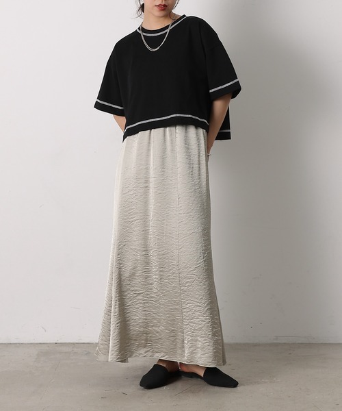 COLONY 2139(コロニートゥーワンスリーナイン)の「スマートワイドクロップド配色ステッチTシャツ(Tシャツ/カットソー・レディース・ブラック/グレー/ブルー/ホワイト/ピンク・FREE)」の18枚目の写真