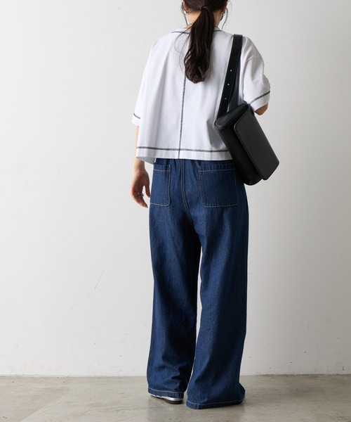 COLONY 2139(コロニートゥーワンスリーナイン)の「スマートワイドクロップド配色ステッチTシャツ(Tシャツ/カットソー・レディース・ブラック/グレー/ブルー/ホワイト/ピンク・FREE)」の12枚目の写真