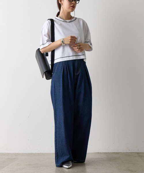 COLONY 2139(コロニートゥーワンスリーナイン)の「スマートワイドクロップド配色ステッチTシャツ(Tシャツ/カットソー・レディース・ブラック/グレー/ブルー/ホワイト/ピンク・FREE)」の11枚目の写真