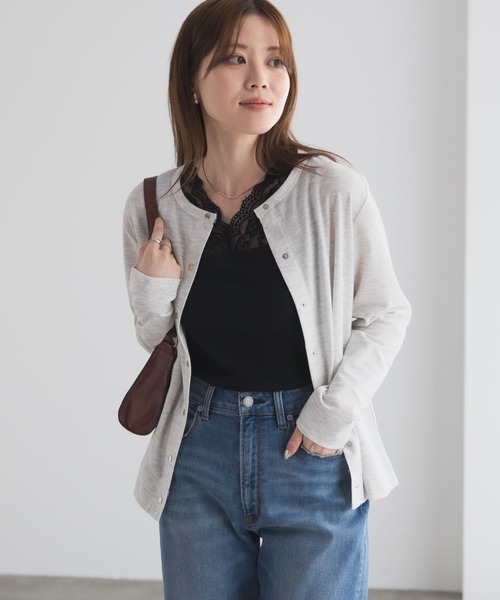 Mac-House(マックハウス)の「【UVカット ドライ】ドットボタンカーディガン(カーディガン/ボレロ・レディース・ピンク/オートミール/杢グレー/チャコールグレー・M/L/XL)」の1枚目の写真