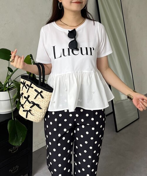 prose verse(プロズヴェール)の「裾パールペプラムロゴTシャツ(Tシャツ/カットソー・レディース・ブラック/オフホワイト・MEDIUM/LARGE)」の3枚目の写真