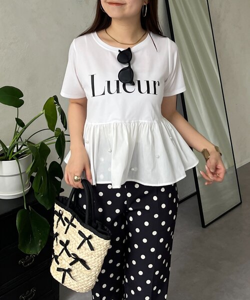prose verse(プロズヴェール)の「裾パールペプラムロゴTシャツ(Tシャツ/カットソー・レディース・ブラック/オフホワイト・MEDIUM/LARGE)」の6枚目の写真