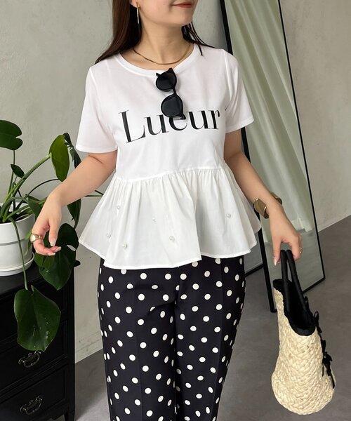 prose verse(プロズヴェール)の「裾パールペプラムロゴTシャツ(Tシャツ/カットソー・レディース・ブラック/オフホワイト・MEDIUM/LARGE)」の7枚目の写真