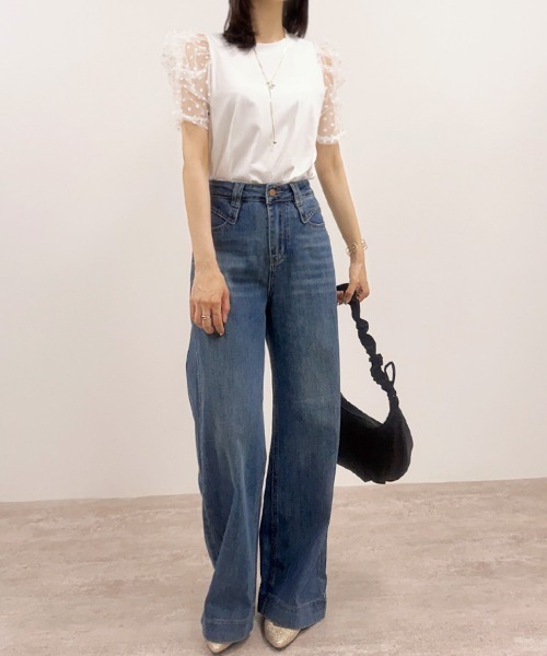 CLOTHY(クロシィ)の「【ポケットが小ワザきかせる、大人のデニム。】スラッシュデザインストレートデニムパンツ(デニムパンツ・レディース・ブルー/サックスブルー・MEDIUM/LARGE)」の5枚目の写真