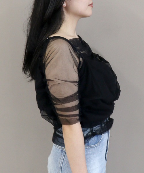 DONOBAN（ドノバン）の「【ANDRESD】twisted bustier layered tops［ツイステッドビスチェレイヤードトップス］（Tシャツ/カットソー・レディース・ベージュ/チャコール/ライトブルー/ブラック・M）」の12枚目の写真