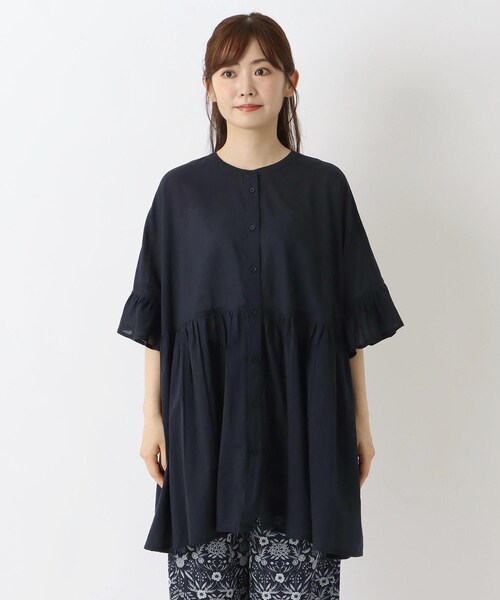 one'sterrace(ワンズテラス)の「ボイル スクエアチュニック(シャツ/ブラウス・レディース・ピンク系9/オレンジ系その他5/ネイビー系5/ブラック系8・02)」の5枚目の写真