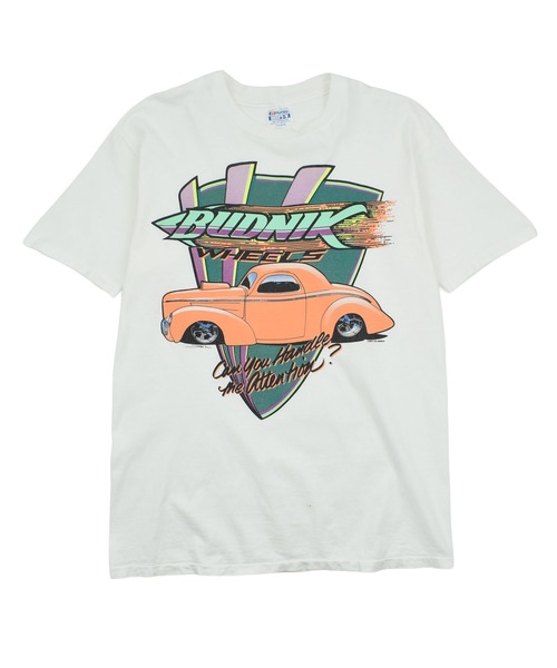 LABORATORY R(ラボラトリーアール)の「【USED】90’s Hanes “BUDNIK WHEELS” レーシング 企業ロゴ Tシャツ USA製(Tシャツ/カットソー・メンズ・ホワイト・LARGE)」の1枚目の写真