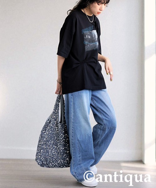 antiqua(アンティカ)の「立体タックデザインTシャツ(Tシャツ/カットソー・レディース・ホワイト系その他/ホワイト/ブラック系その他/ブラック・ONESIZE)」の22枚目の写真