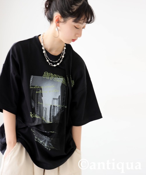 antiqua(アンティカ)の「立体タックデザインTシャツ(Tシャツ/カットソー・レディース・ホワイト系その他/ホワイト/ブラック系その他/ブラック・ONESIZE)」の16枚目の写真