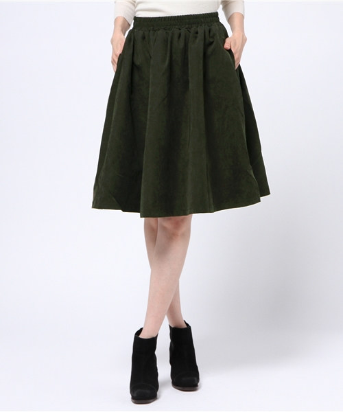 CIAOPANIC（チャオパニック）の「【Ciaopanic】　ピーチ起毛ミドルオードリーSK（スカート・レディース・キャメル/オリーブ/ブラック・FREE）」の3枚目の写真