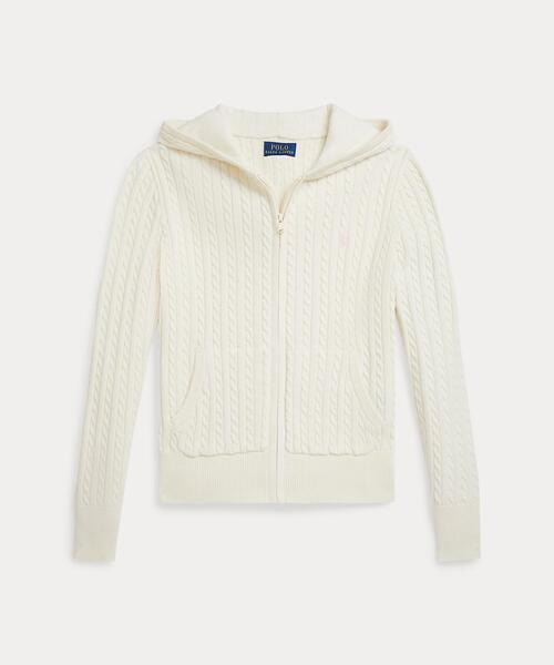 POLO RALPH LAUREN CHILDRENSWEAR(ポロ ラルフ ローレン チルドレンズウェア)の「ミニケーブル コットン フルジップ フーディ(ニット/セーター・キッズ・ホワイト・L/XL/M/S)」の1枚目の写真