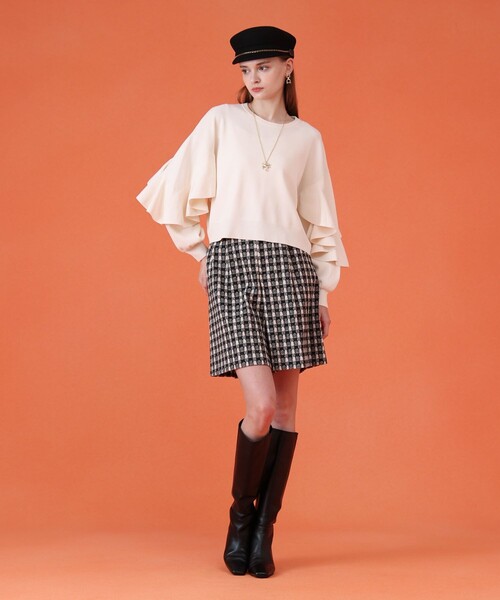 セットアップ対応商品】ツイーディージャガードキュロットパンツ