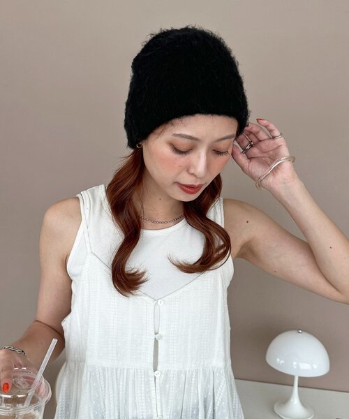 DISCOAT（ディスコート）の「ブラッシングビーニー（ニットキャップ/ビーニー・レディース・アイボリー/ブラック/グレー・FREE）」の4枚目の写真