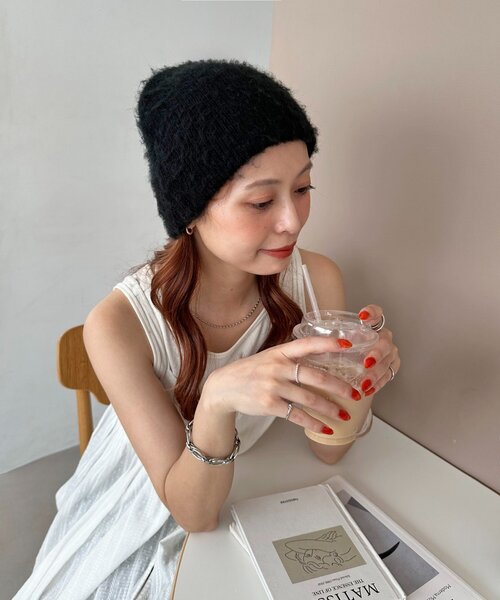 DISCOAT（ディスコート）の「ブラッシングビーニー（ニットキャップ/ビーニー・レディース・アイボリー/ブラック/グレー・FREE）」の6枚目の写真