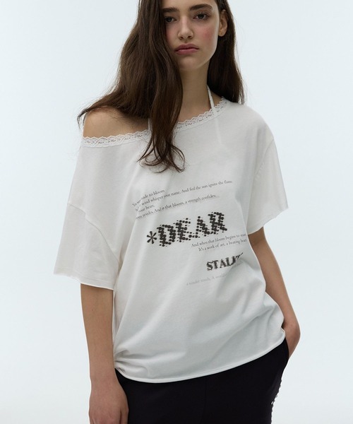 DEARSTALKER（ディアストーカー）の「DEARSTALKER／DEARオフショルダーＴ（Tシャツ/カットソー・レディース・チャコール/ホワイト・FREE）」の13枚目の写真