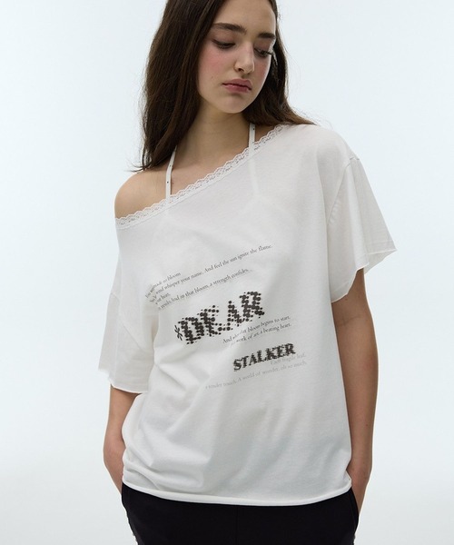 DEARSTALKER（ディアストーカー）の「DEARSTALKER／DEARオフショルダーＴ（Tシャツ/カットソー・レディース・チャコール/ホワイト・FREE）」の14枚目の写真