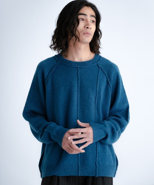 SINSS（シンス）の「Smooth switching crew neck knit / スムーススイッチングクルーネックニット（ニット/セーター・メンズ・ブルー/チャコール・SMALL/X-SMALL/LARGE/MEDIUM）」の15枚目の写真