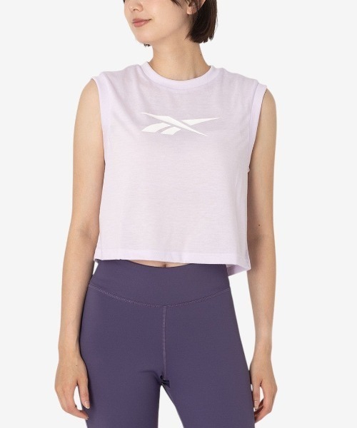 Reebok（リーボック）の「ロゴ トレーニング タンクトップ / MONICA TRAIN CORE BOXY TANK（タンクトップ・レディース・ブラック/パープル・MEDIUM/SMALL）」の2枚目の写真