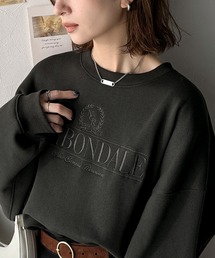 《JaVa ジャバコラボ》微配色刺繍の上品ロゴデザイン。刺繍カレッジロゴ裏起毛スウェット