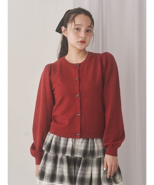 merry jenny（メリージェニー）の「terrier button knit cardigan（カーディガン/ボレロ・レディース・ブラック/アイボリー/レッド・FREE）」の12枚目の写真