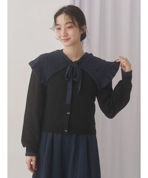 merry jenny（メリージェニー）の「terrier button knit cardigan（カーディガン/ボレロ・レディース・ブラック/アイボリー/レッド・FREE）」の15枚目の写真