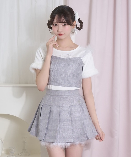 Honey Cinnamon(ハニーシナモン)の「ポイントフェザーラメチェックセットアップ(セットアップ・レディース・ブラック/グレー・FREE)」の2枚目の写真
