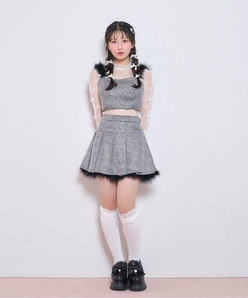 Honey Cinnamon(ハニーシナモン)の「ポイントフェザーラメチェックセットアップ(セットアップ・レディース・ブラック/グレー・FREE)」の6枚目の写真