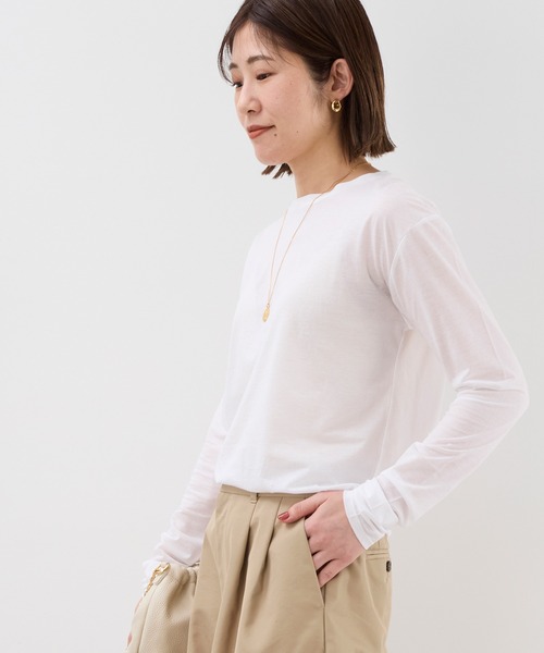 MICA&DEAL（マイカ＆ディール）の「シアーロングTシャツ（Tシャツ/カットソー・レディース・ライトグレー/オフホワイト/ブラック/オレンジ・FREE）」の6枚目の写真