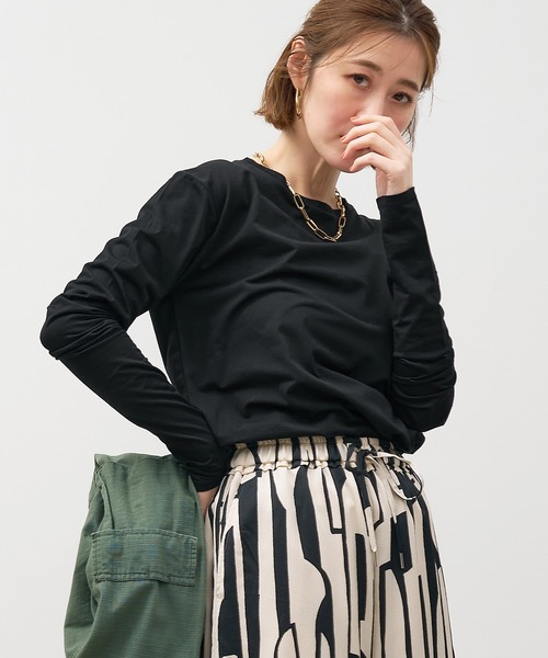 MICA&DEAL（マイカ＆ディール）の「シアーロングTシャツ（Tシャツ/カットソー・レディース・ライトグレー/オフホワイト/ブラック/オレンジ・FREE）」の9枚目の写真