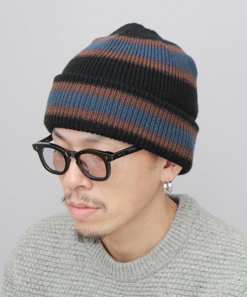 Basiquenti(ベーシックエンティ)の「リバーシブル ボーダー ニット帽 深め(ニットキャップ/ビーニー・メンズ・ブラック/グレー・FREE)」の5枚目の写真