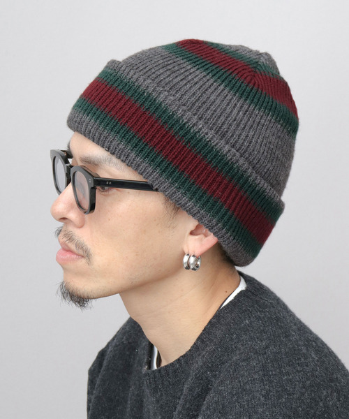 Basiquenti(ベーシックエンティ)の「リバーシブル ボーダー ニット帽 深め(ニットキャップ/ビーニー・メンズ・ブラック/グレー・FREE)」の6枚目の写真