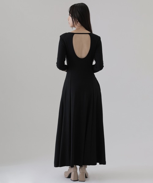 SUWDEE(スーディー)の「back open cut long dress(ワンピース・レディース・ブラック/グレー・FREE)」の6枚目の写真