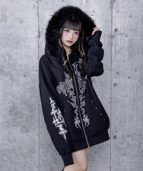 Mixmii ファー付きダブルジップスウェットパーカー Mixmii ファー付きダブルジップスウェットパーカー ユニセックス