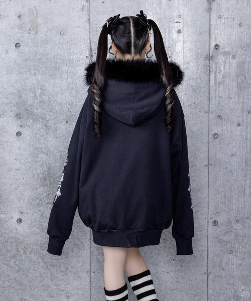 ファー付きAmiligeラインストーンZIPパーカー（パーカー）｜Amilige