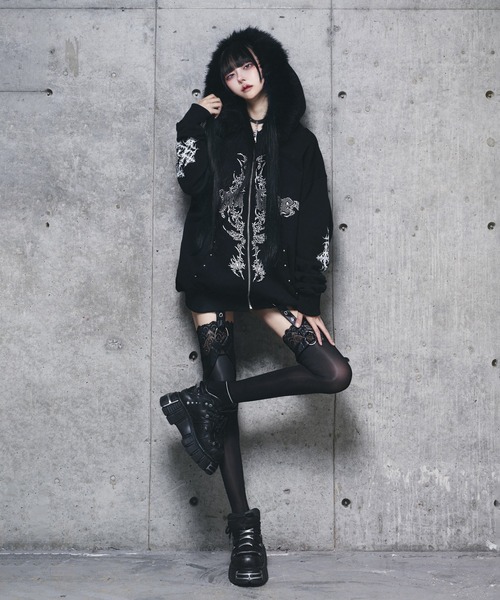 Amilige ファー付きAmiligeラインストーンZIPパーカー ファー付きAmiligeラインストーンZIPパーカー– A AM STUDIO