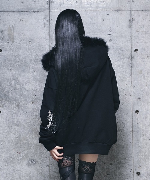 ファー付きAmiligeラインストーンZIPパーカー（パーカー）｜Amilige