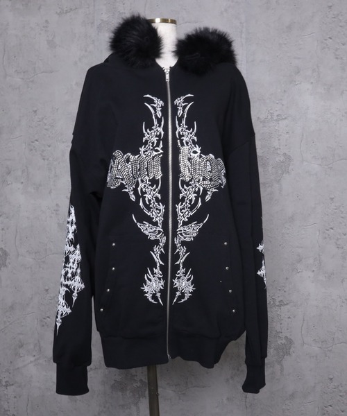 Amilige ファー付きAmiligeラインストーンZIPパーカー ファー付きAmiligeラインストーンZIPパーカー– A AM STUDIO