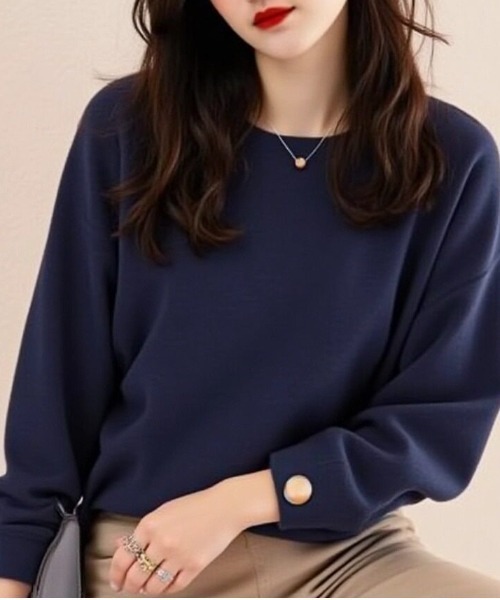 cammie（キャミー）の「袖ゴールドボタンクルーネックニット（ニット/セーター・レディース・エメラルド/ネイビー/レッド/ブラック・F）」の10枚目の写真