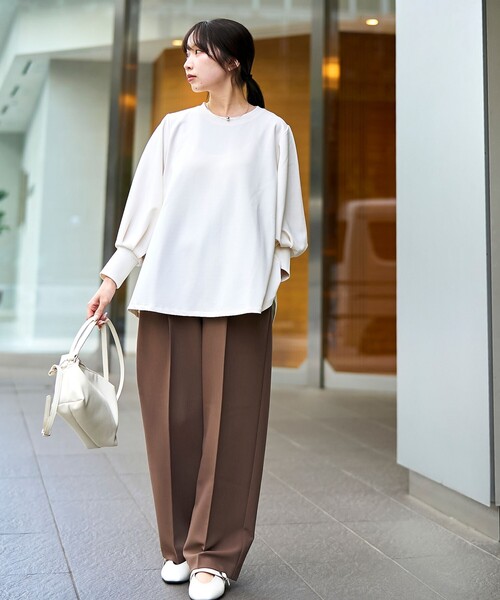 RONEL（ロネル）の「再入荷・新色登場【RONEL】カットジョーゼットボリュームスリーブブラウス（シャツ/ブラウス・レディース・ブラック/オフホワイト/モカ/ライトグレー/ネイビー・S/M）」の7枚目の写真