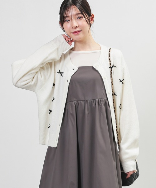 Honeys(ハニーズ)の「リボン付カーディガン(カーディガン/ボレロ・レディース・杢グレー/ブラック/アイボリー/ピンク系1・S/M/L)」の8枚目の写真