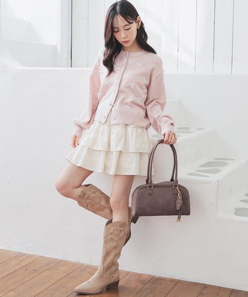 Honeys(ハニーズ)の「リボン付カーディガン(カーディガン/ボレロ・レディース・杢グレー/ブラック/アイボリー/ピンク系1・S/M/L)」の12枚目の写真